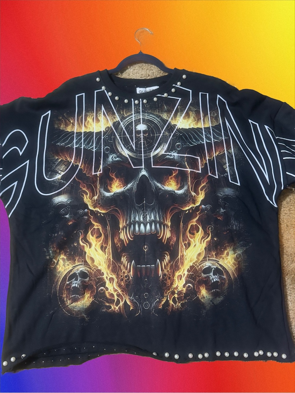 Black Flame Skull  long Sleeve sweatshirt
